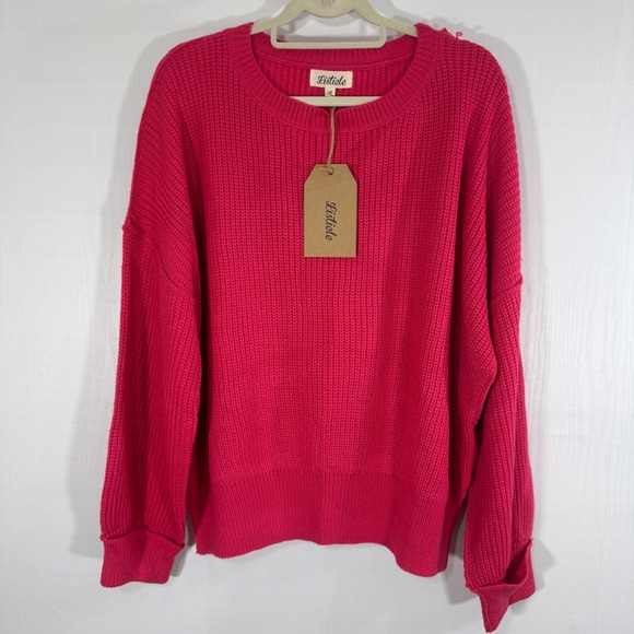 Listicle Women Sweater Oversized Pink Ribbed Knit Crew Neck Long Sleeve Sz L NWT - Picture 1 of 11